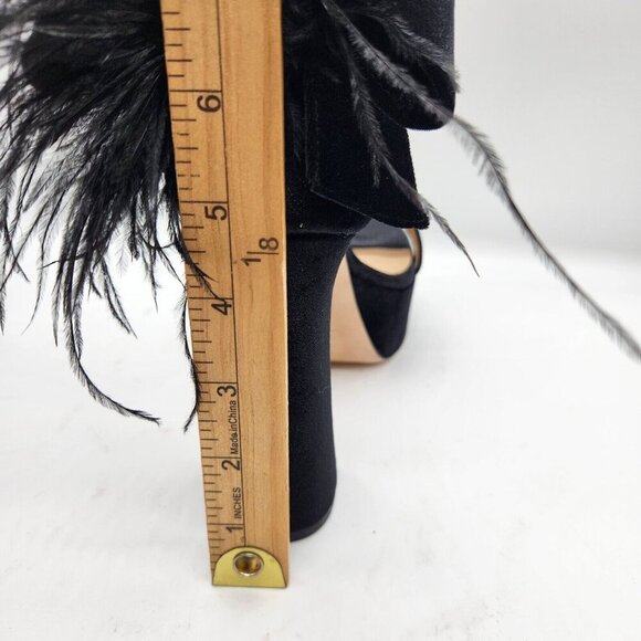 Antonio Melani Platform Sandals Size 7.5 Black Velvet feathers Rhinestone 663 - Picture 10 of 14